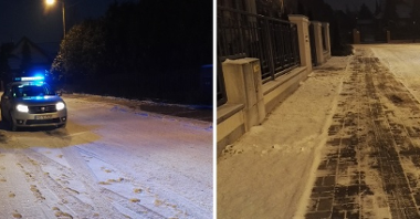 Chodnik przy ul. Węgorzewskiej przed i po interwencji strażnika