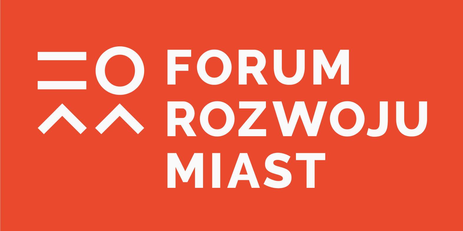 Logo, na którym znajduje się napis: Forum Rozwoju Miast (biały napis na czerwonym tle) - grafika artykułu
