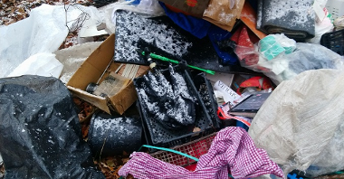 Ul. Beskidzka - skraj lasu - wyrzucone odpady komunalne różne
